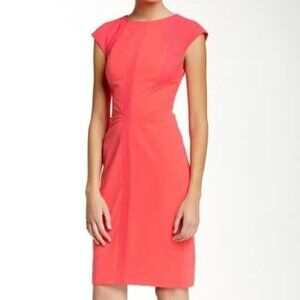 Ted Baker Dress Bright Coral Ruched Calf Length Sheath Ted Size 1 (US 4)